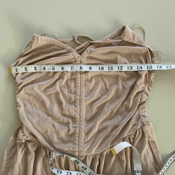 LE LIS Romper Ribbed Spaghetti Straps Criss Cross Back Beige Color Size Large - Picture 7 of 8